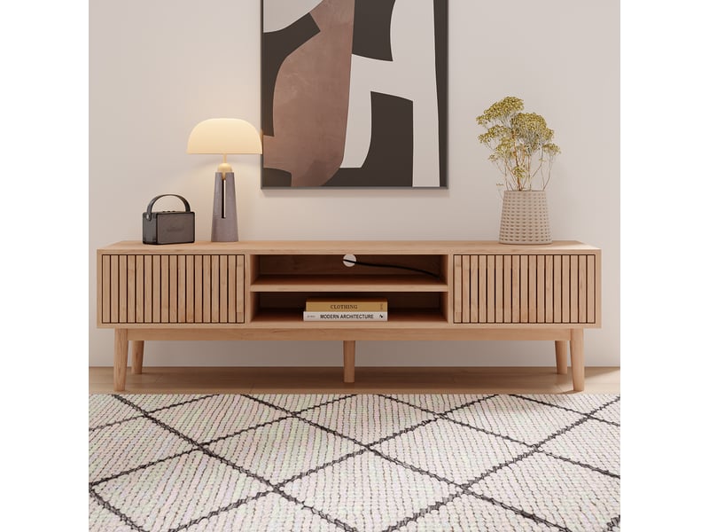Meuble TV Bois, collection natural crush, mobilier contemporain, meuble, meuble tv, 150 x 48 x 40 cm, marron  - Conforama E