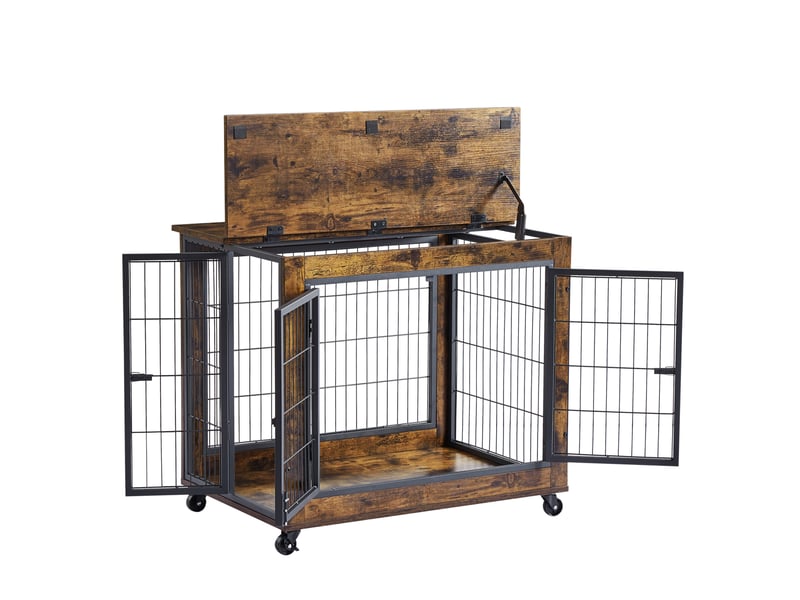 Cage d'intérieur chats et chiens 80x56x69,5 cm – marron vintage et noir – roulettes verrouillables - Conforama A