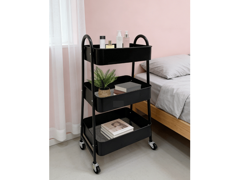  Desserte de rangement 3 niveaux 44,5 x 30,5 x 78,5 cm – noire – roulettes pivotantes à 360° et poignées  - Conforama D