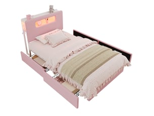 Lit avec rangement 90x200 cm DESVIAE coloris rose