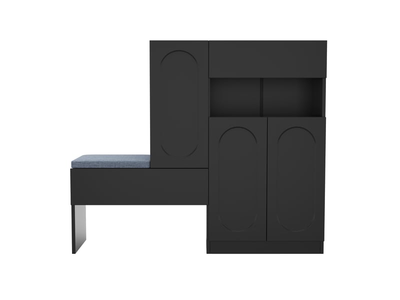  Banc à chaussures oslo noir 130x35x110 cm, portes cintrées, soft-close, assise rembourrée réglable  - Conforama A