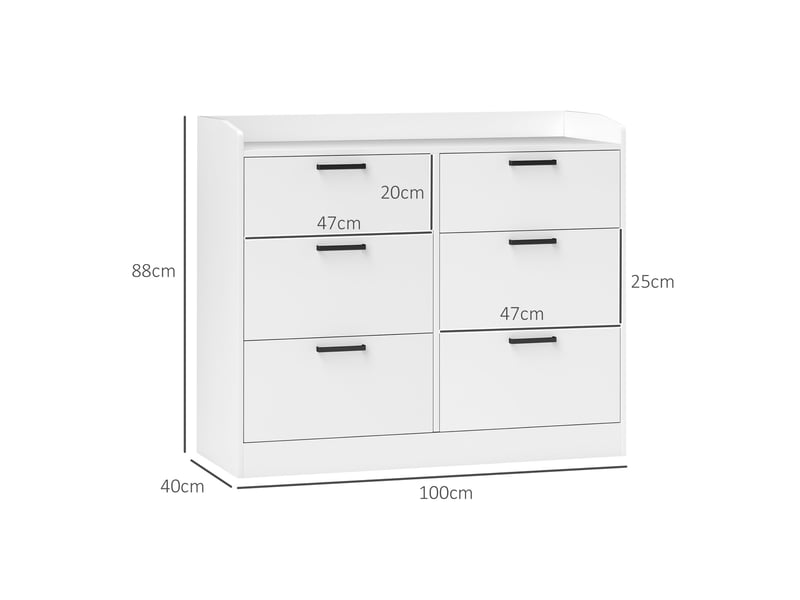  Commode en bois à 6 tiroirs, bords relevés et poignées en forme de u, 100 x 40 x 88 cm, blanche  - Conforama E