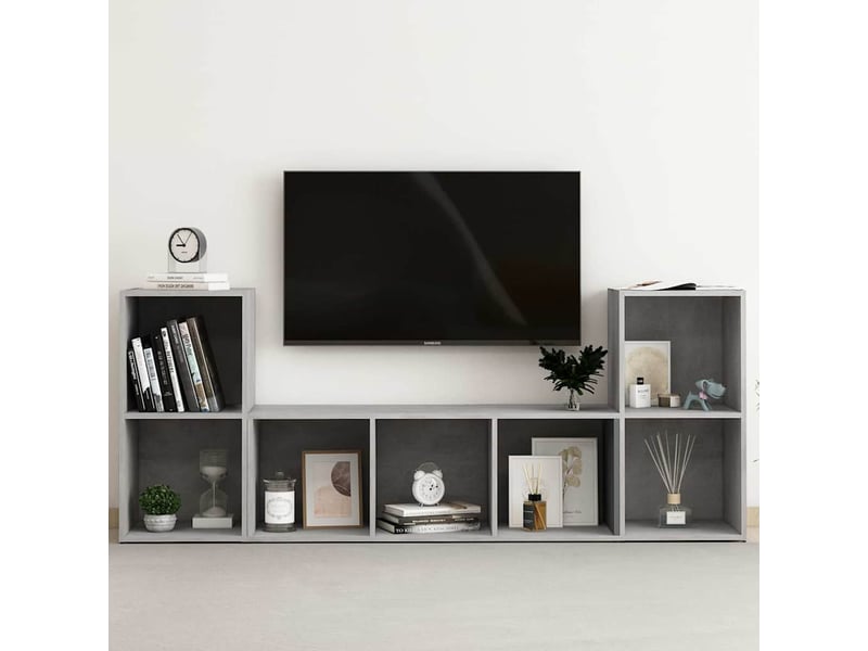  Ensemble de meubles tv 3 pcs gris béton bois d'ingénierie shl44555  - Conforama B