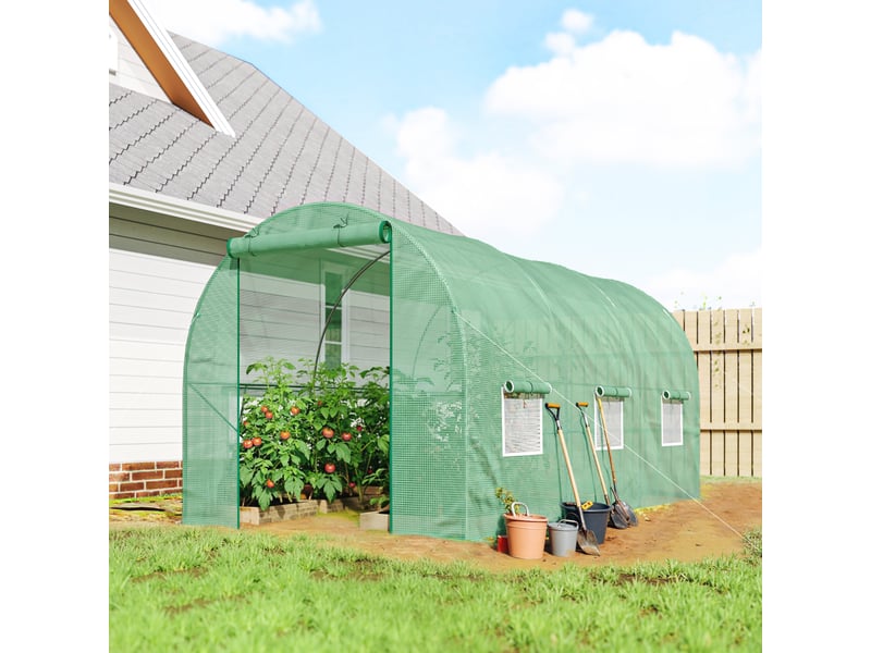  Serre tunnel de jardin de 4,45 x 2 x 2 m avec toit arrondi, en pe et métal, verte  - Conforama C