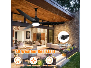 Ventilateur de plafond extérieur avec lumière led 132 cm, dimmable, télécommande, contrôle app, pour terrasse(noir)