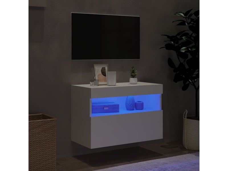  Meuble tv - banc tv - meuble de rangement mural avec lumières led blanc 60x30x40 cm  - Conforama D