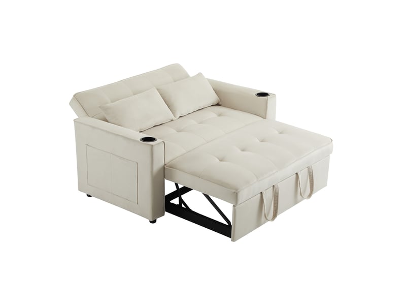  Canapé convertible 137x76,5x83 cm avec fonction couchage, porte-gobelets, coussins, canapé-lit pliable multifonctionnel pour salon et chambre—beige Bliss Lite - Conforama A