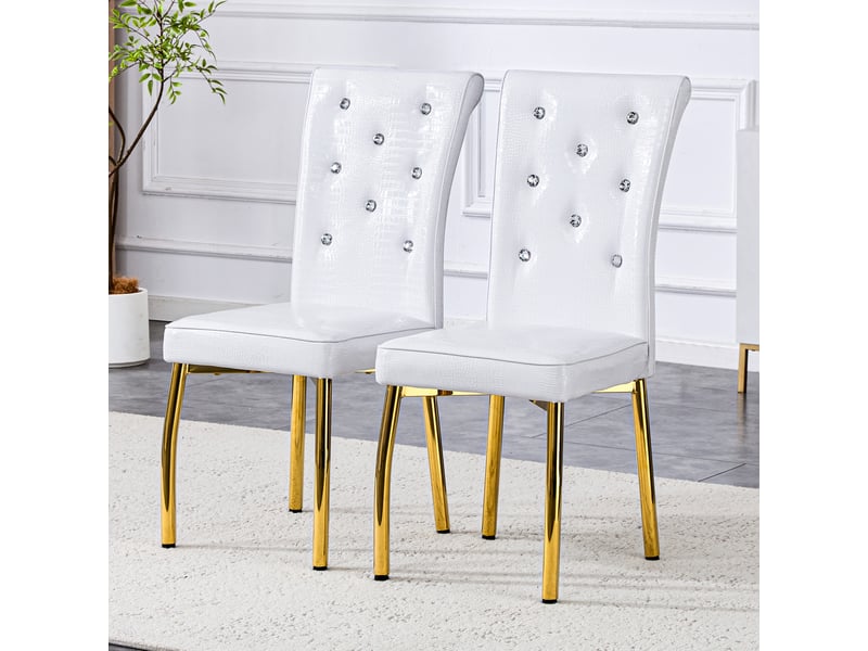  Lot de 2 chaises de salle à manger 61,5x42x101 cm effet crocodile blanc et doré  - Conforama D