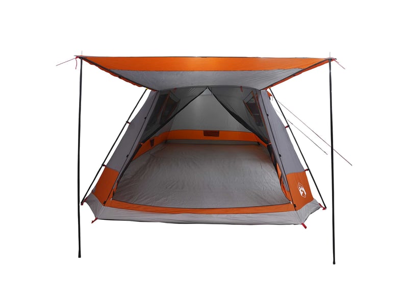Tente de camping, tente cabane 12 personne gris et orange polyester et acier - Conforama E
