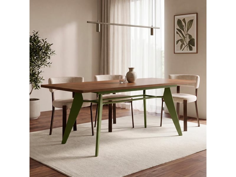  Table à manger extensible 140180cm pieds métal kaki et plateau finition noyer meloe MELOE - Conforama B