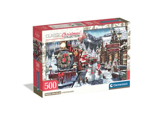 Puzzle 500 pieces noel gare avec bonhomme de neige 49 x 36 cm