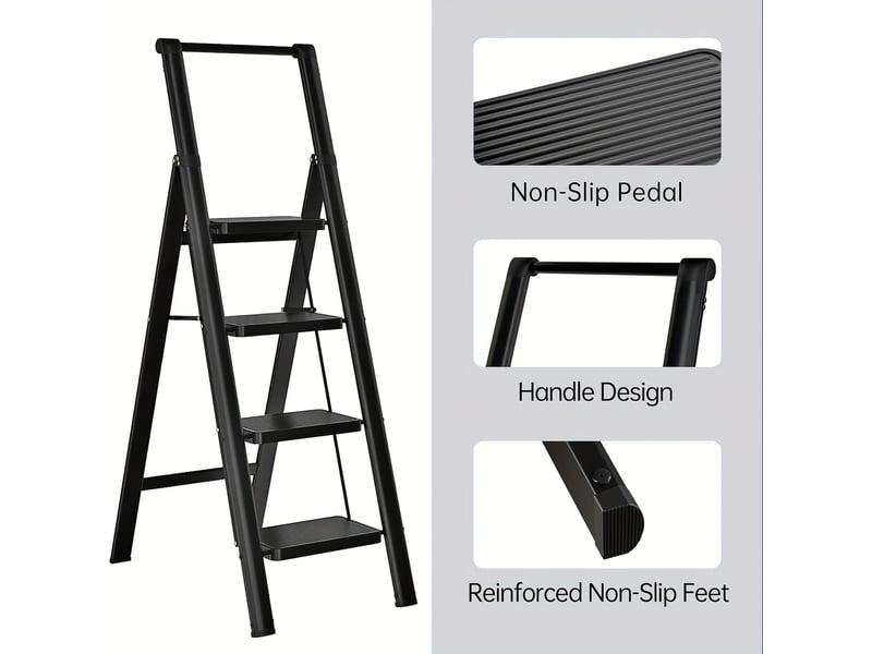  Escabeau 4 marches pliable acier noir marchepied pour adultes  - Conforama B