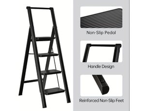 Escabeau 4 marches pliable acier noir marchepied pour adultes