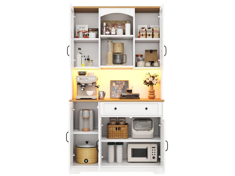 Meuble de cuisine muvano, buffet haut de cuisine blanc avec éclairage led multicolore, 100 × 38 × 178 cm - Conforama D