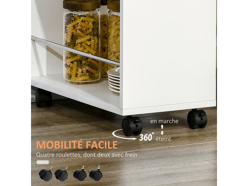  Chariot de cuisine avec 1 tiroir et 2 étagères ouvertes sur roulettes pour blanc 25 x 50 x 85 cm  - Conforama R
