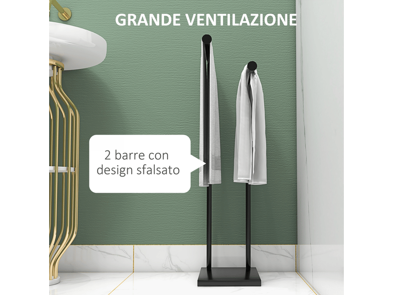  Porte-serviettes sur pied  à 2 bras,en métal,35,5x20x78cm,noir  - Conforama E