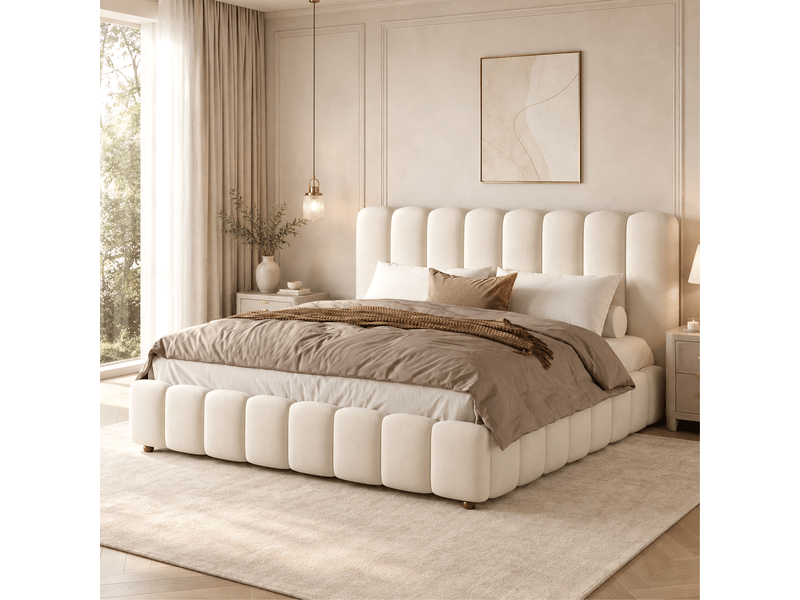  Lit coffre double 180cm*200cm en velours avec sommier et rangement hydraulique beige chicfurn  - Conforama C