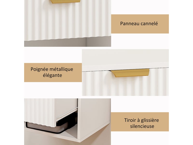  Lot de 2 tables de chevet suspendues, tables de nuit murales avec tiroir et niche, moderne, blanc, 40x34x29cm  - Conforama W