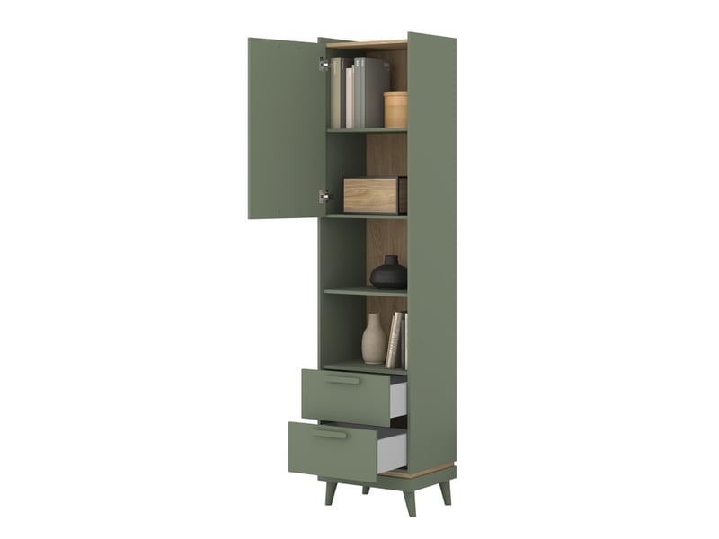  Bibliothèque noki – vert et bois – 1 porte + 2 tiroirs style scandinave  - Conforama C