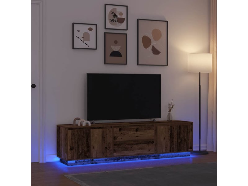 Meuble tv - banc tv - meuble de rangement avec éclairage led vieux bois 193,5x41x50 cm - Conforama B