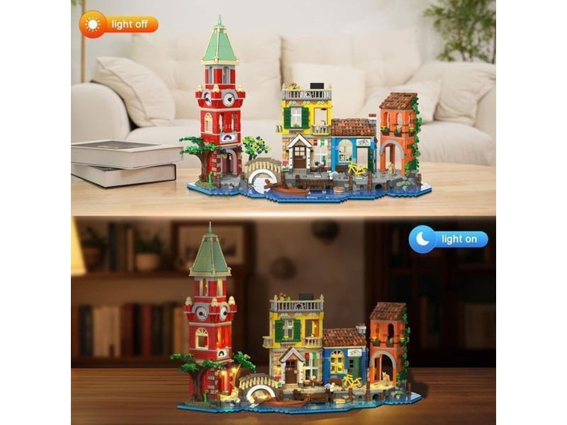  Kit de construction modulaire venise romantique 2155 pieces avec eclairage led quatre batiments gondole 151498_AAAOQ05181_6_DROPFR - Conforama B