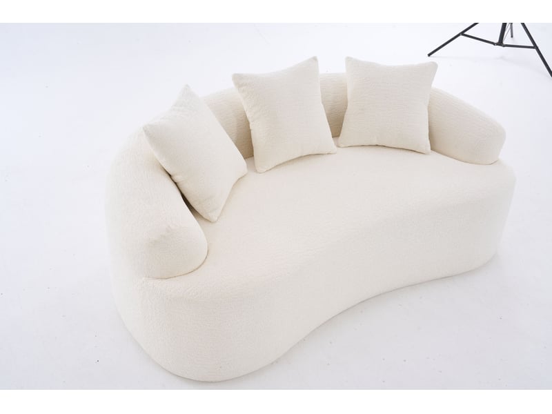 Canapé 2 places incurvé contemporain en chenille blanc cassé avec 3 coussins - Conforama A