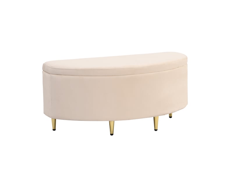  Banc coffre 90x40x42 cm en velours beige avec pieds en métal  - Conforama A
