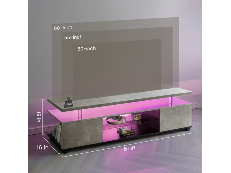  Meuble tv tcqpz 130 x 40 x 48 cm pour tv 60 pouces led multicolore rangement gris et noir  - Conforama C