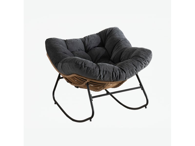  Fauteuil à bascule en chenille avec structure en métal pour salon et chambre noir  - Conforama A