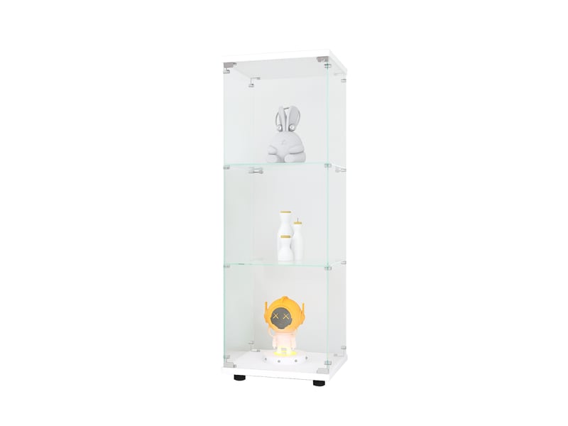  Vitrine en verre 3 niveaux simple porte - 42,4 x 36,3 x 125,2 cm - blanc - meuble de rangement - mobilier salon  - Conforama D