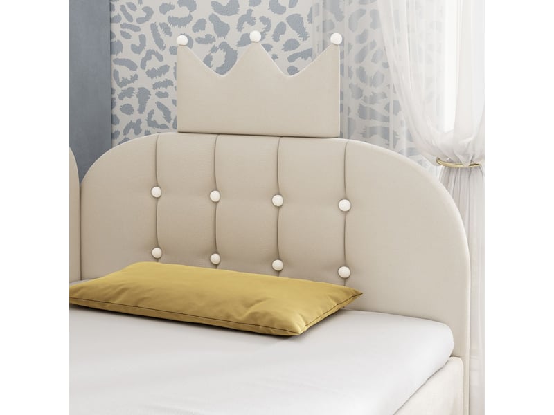  Lit 1 place 90 x 190 cm fonction sofa rangement hydraulique tagesbed convertible forme l velours beige design grille couronne  - Conforama D
