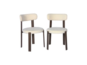 Lot de 2 chaises vintage acier effet bois foncé et tissu texturé crème - gloria