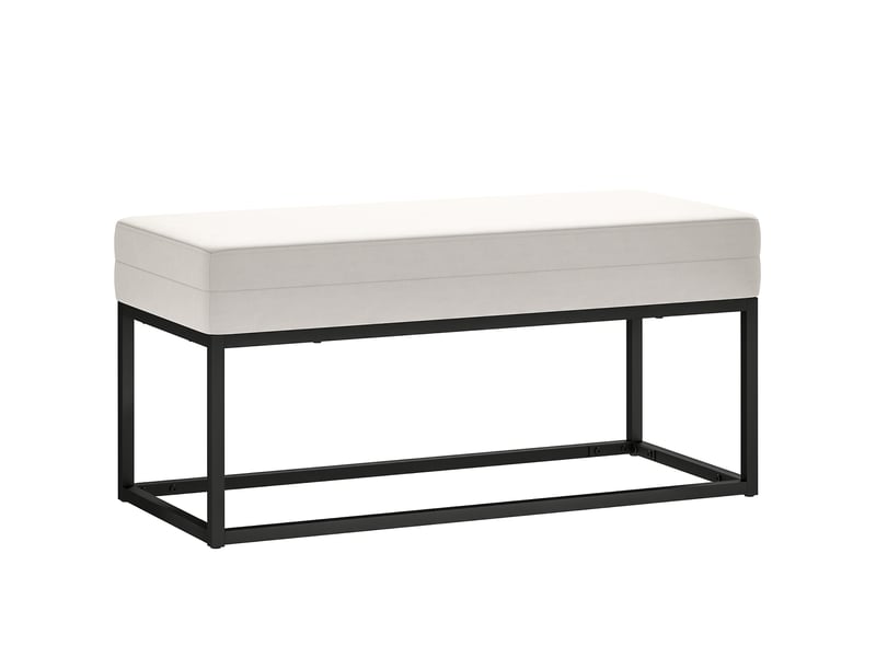  Banc d'entrée moderne en acier, mousse et tissu velouté avec pieds réglables, dimensions 94 x 42 x 44 cm, crème  - Conforama A