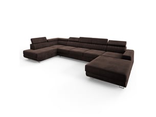 Canapé d'angle gauche convertible MASSENO 6 places Velours marron avec coffre de rangement