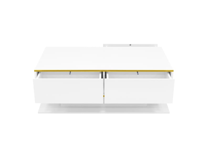  Table basse moderne à led avec finition brillante, 100 cm de long, bordure dorée, 3 tiroirs et bande lumineuse led usb (adaptateurbatterie externe requis)  - Conforama D
