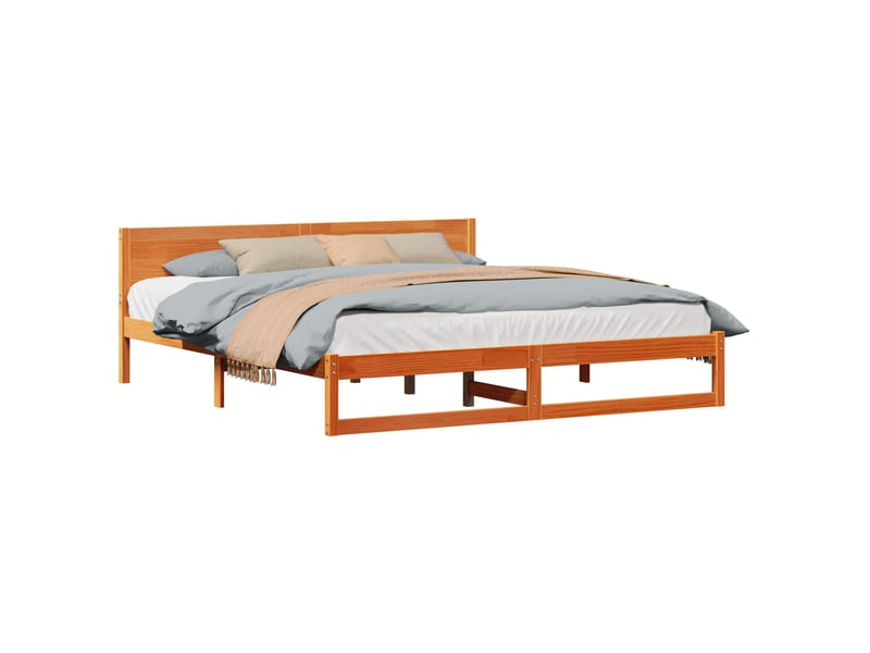  Lit double- lit adulte -  cadre de lit avec tête de lit brun  200 x 200 cm pin massif  - Conforama A