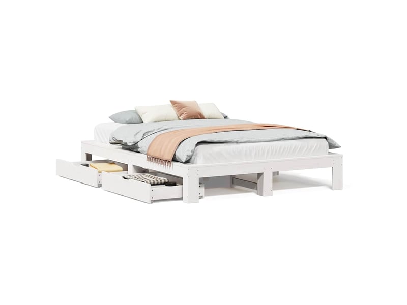  Lit double- lit adulte -  cadre de lit sans matelas blanc 140x190 cm bois de pin massif  - Conforama A