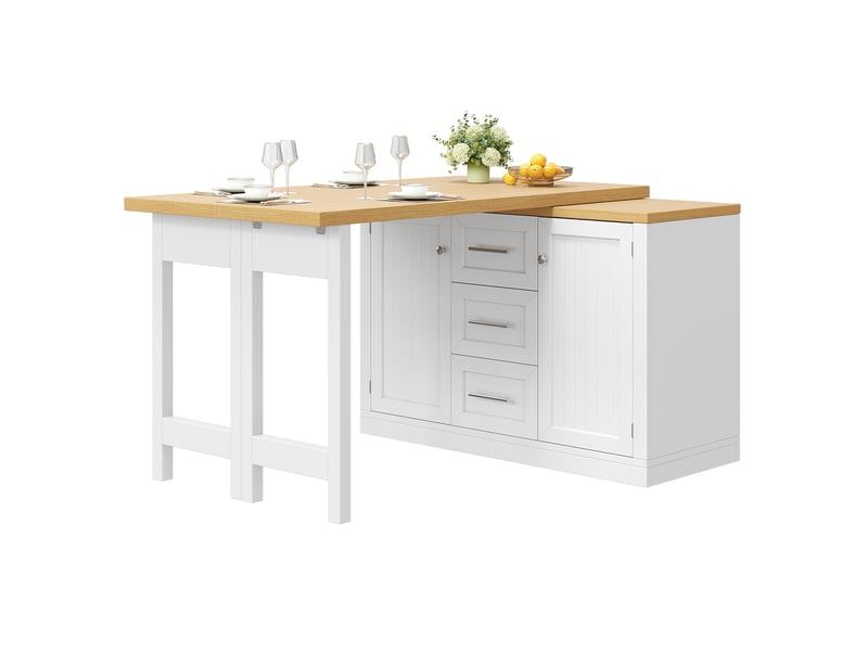  Îlot de cuisine multifonction 120x40x74 cm extensible et rotatif mdf blanc  - Conforama A