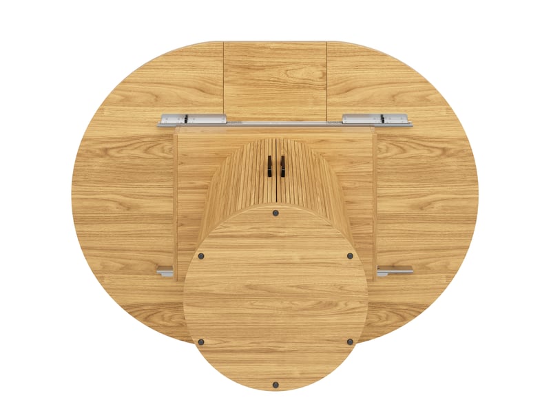  Table de salle à manger extensible ronde en mdf finition bois clair, 118 à 158 cm, jusqu'à 6 personnes, avec rangement  - Conforama D