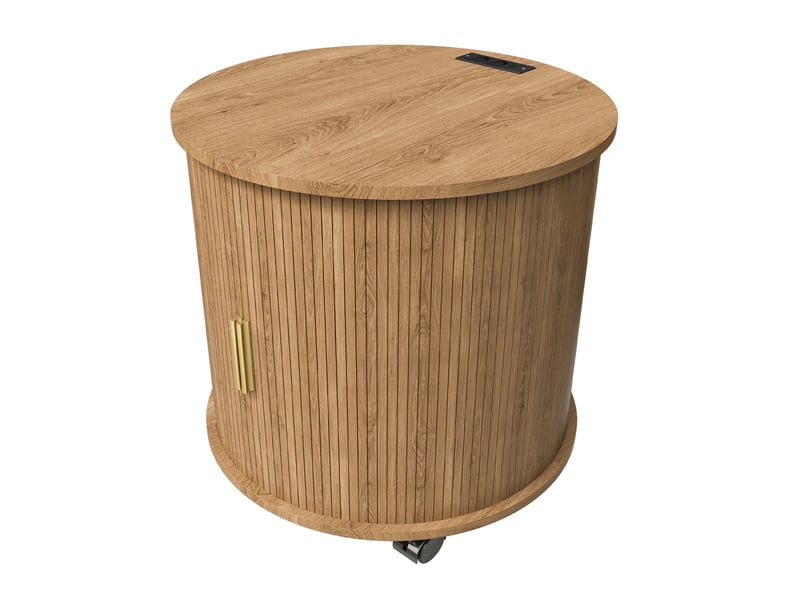 Table de chevet ronde avec porte coulissante, rangement à 2 niveaux et station de charge, mdf chêne clair, 60 × 60 × 60 cm - Conforama A