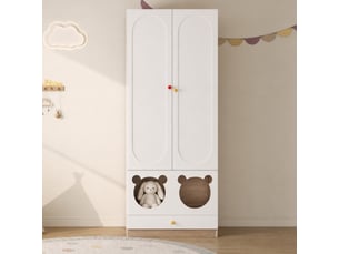 Armoire enfant 2 portes avec penderie et tiroirs, 80x50x200 cm, finition bois et blanc
