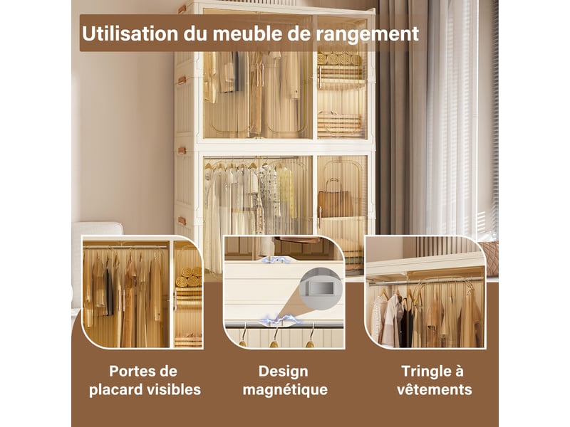 Armoire modulable pliable,92x45x196 cm,9 portes,polypropylène,blanc - Conforama E