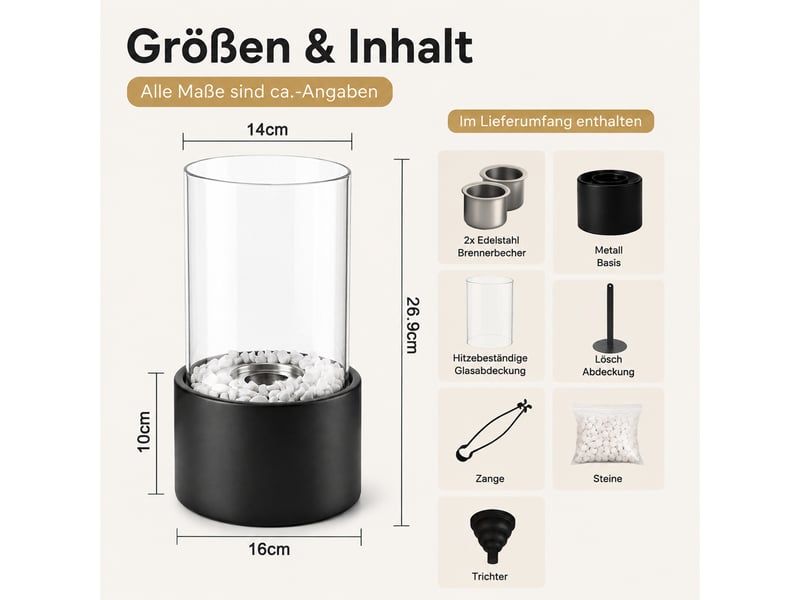  Zmh cheminée éthanol de table noir 16x26.9cm cheminée décorative pour intérieur et extérieur  - Conforama E