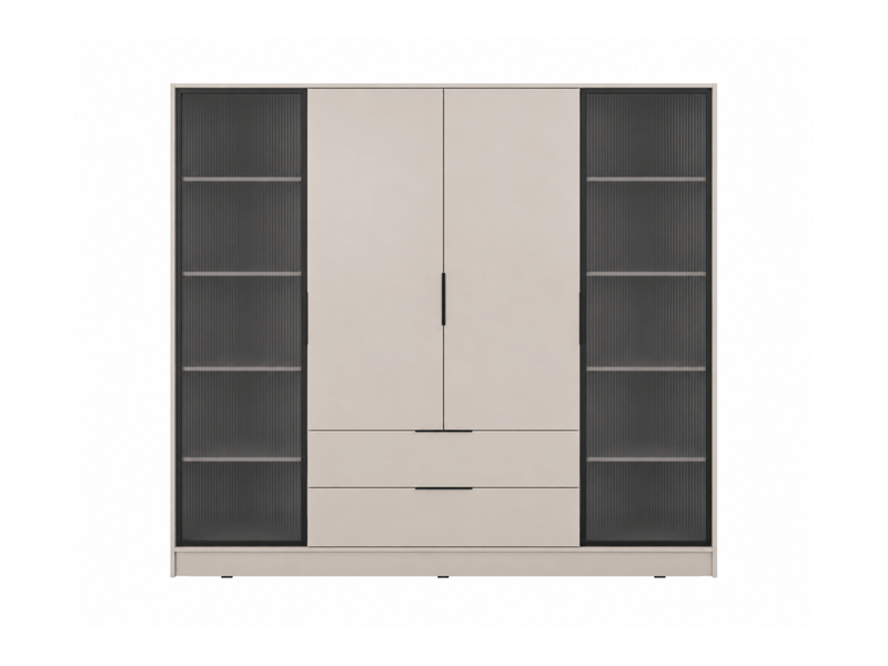 Armoire mirage 4 portes vitrées et 2 tiroirs avec penderie en bois et verre- beige MIRAGE - Conforama A