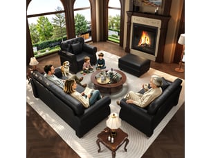 Canapé moderne - ensemble canapé chesterfield 3 pièces avec repose-pieds, 6 places, revêtement en similicuir, noir