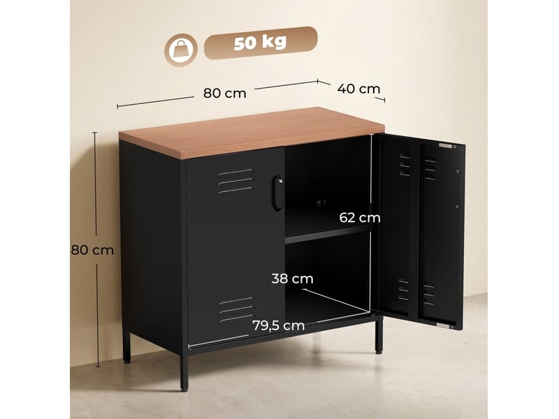  Buffet 80x40x80 cm 2 portes métal noir  - Conforama D