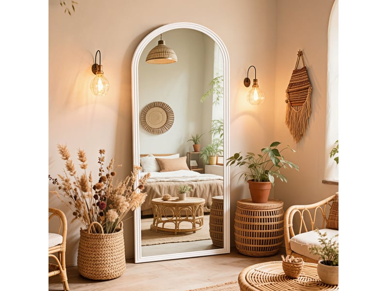  Miroir sur pied 160x50 cm – blanc – cadre en bois, support métal inclinable et image claire sans déformation visible  - Conforama B