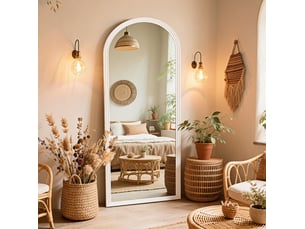 Miroir sur pied 160x50 cm – blanc – cadre en bois, support métal inclinable et image claire sans déformation visible