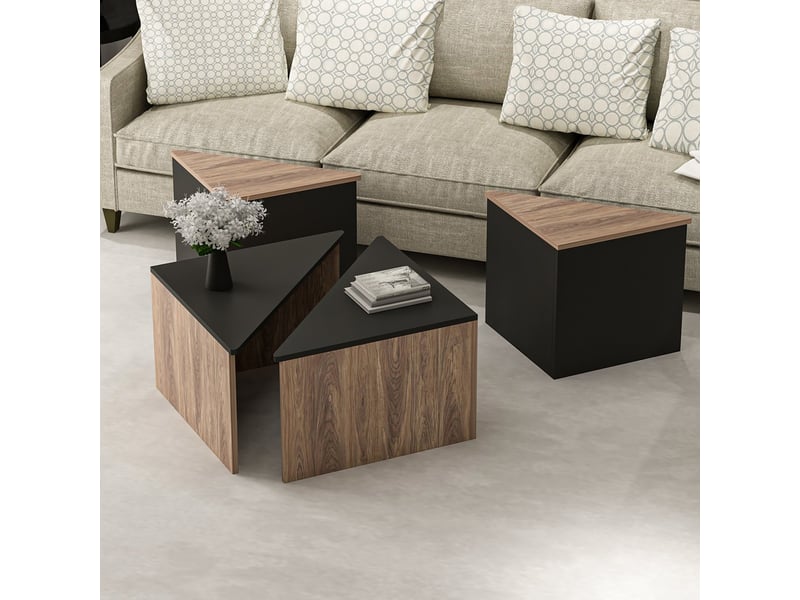 Set de 4 tables basses frederikshavn carrées gigognes effet chêne anthracite [en.casa] Frederikshavn - Conforama D