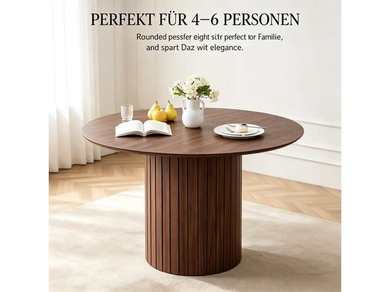  Table à manger ronde 4 à 6 places plateau ø120 cm - lpospi - piètement cylindrique en bois marron foncé  - Conforama E